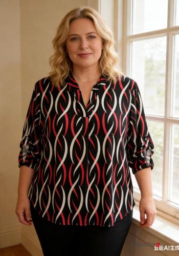 Blusa manga larga Estampado Geométrico con botones con cuello en v - ph 1