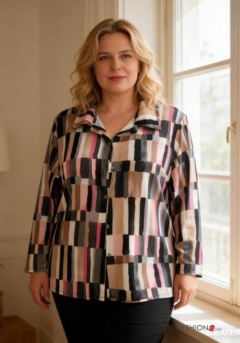 Blusa manga larga Estampado Geométrico con botones