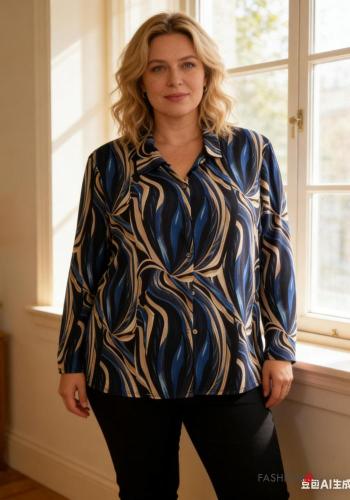 Blusa manga larga Estampado Geométrico con botones