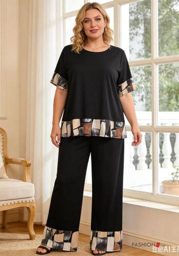 Conjunto manga corta cuello redondo Estampado Artístico con elástico