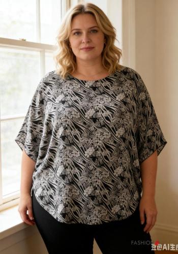 Creative print short sleeve crew neck chiffon T-shirt with lining - ph 1