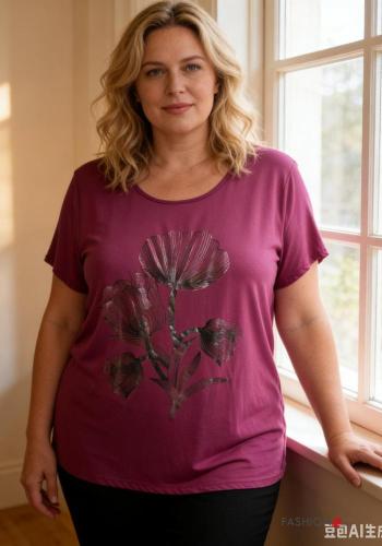 Floral short sleeve crew neck T-shirt