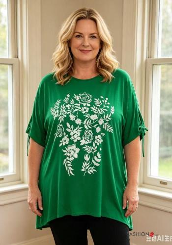 Floral short sleeve crew neck T-shirt