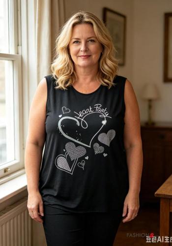Top sans manches col rond motif coeur