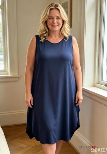 Robe à genoux col rond sans manches avec fonte