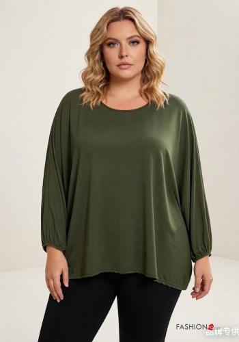 Blouse oversize col rond manches à trois-quarts