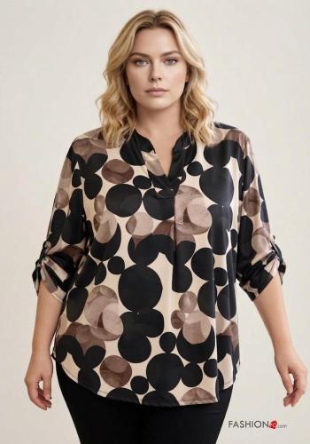 Geometric pattern long sleeve Blouse with buttons with v-neck - ph 1