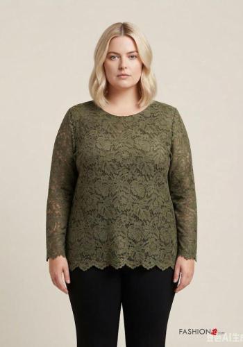 Blouse manches longues détail dentelle col rond à Imprimé Floral - ph 1