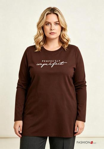 Blouse en Coton manches longues oversize col rond Imprimé écrit - ph 1