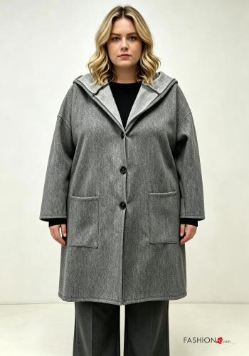 Manteau manches longues à boutons à capuche avec poches