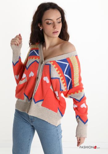 Cardigan in Cotton  with pockets Geometric Pattern - ph 1