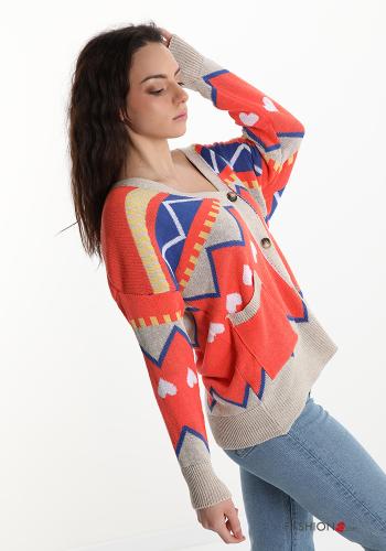 Cardigan in Cotton  with pockets Geometric Pattern - ph 3
