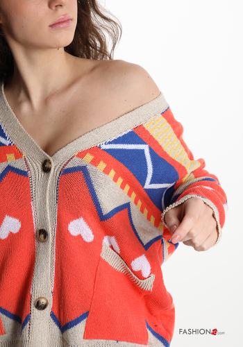 Cardigan in Cotton  with pockets Geometric Pattern - ph 4