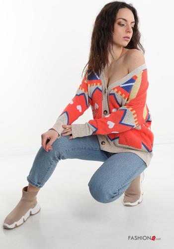 Cardigan in Cotton  with pockets Geometric Pattern - ph 5