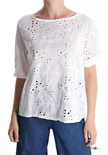 Blusa de Algodón manga corta Patrón bordado bordado inglés - ph 1