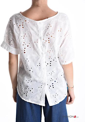 Blusa de Algodón manga corta Patrón bordado bordado inglés - ph 2