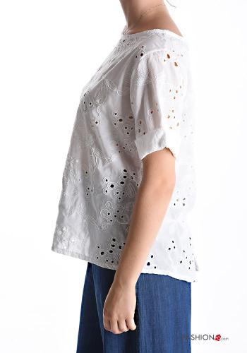 Blusa de Algodón manga corta Patrón bordado bordado inglés - ph 3