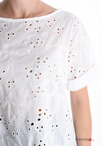 Blusa de Algodón manga corta Patrón bordado bordado inglés - ph 4