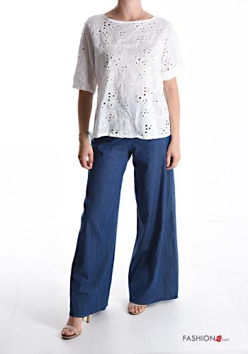 Blusa de Algodón manga corta Patrón bordado bordado inglés - ph 5