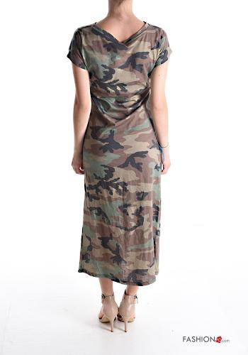 Vestido de Algodón manga corta largo Estampado camuflaje con abertura - ph 2