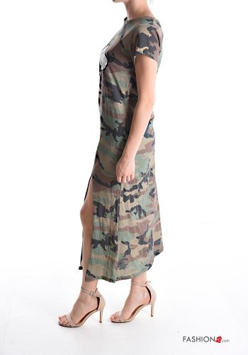 Vestido de Algodón manga corta largo Estampado camuflaje con abertura - ph 3