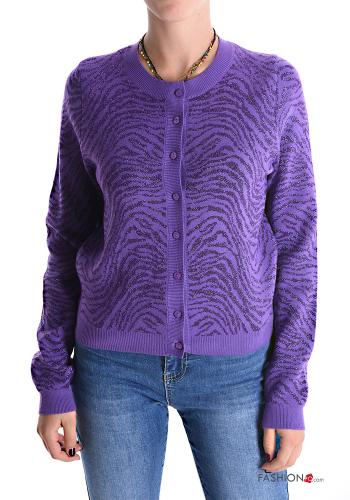 Gilet lurex col rond Imprimé animalier à boutons - ph 1