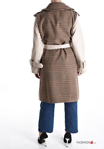 Tartan-Muster Mantel mit Gürtel mit Futter mit Taschen - ph 2