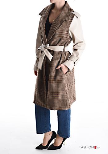 Tartan-Muster Mantel mit Gürtel mit Futter mit Taschen - ph 3