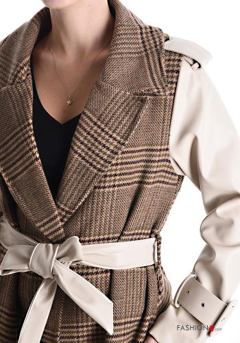 Tartan-Muster Mantel mit Gürtel mit Futter mit Taschen - ph 4