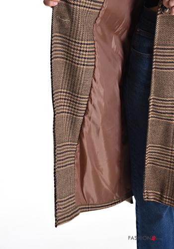 Tartan-Muster Mantel mit Gürtel mit Futter mit Taschen - ph 5