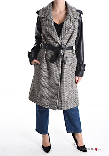 Tartan-Muster Mantel mit Gürtel mit Futter mit Taschen - ph 1