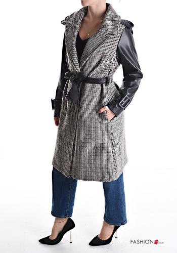 Tartan-Muster Mantel mit Gürtel mit Futter mit Taschen - ph 3