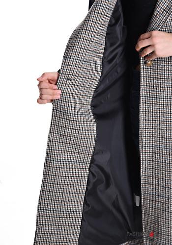 Tartan-Muster Mantel mit Gürtel mit Futter mit Taschen - ph 5