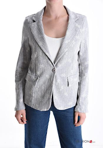Mix Muster lange ärmel Jacke aus Baumwolle mit Knöpfen - ph 1