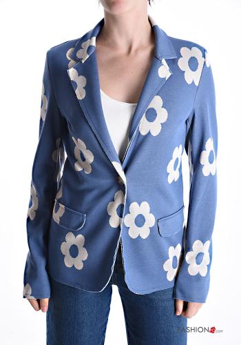Giacca in Cotone maniche lunghe taglio vivo Fantasia floreale con bottoni senza fodera - ph 1