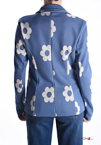 Giacca in Cotone maniche lunghe taglio vivo Fantasia floreale con bottoni senza fodera - ph 2