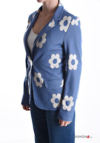 Giacca in Cotone maniche lunghe taglio vivo Fantasia floreale con bottoni senza fodera - ph 3