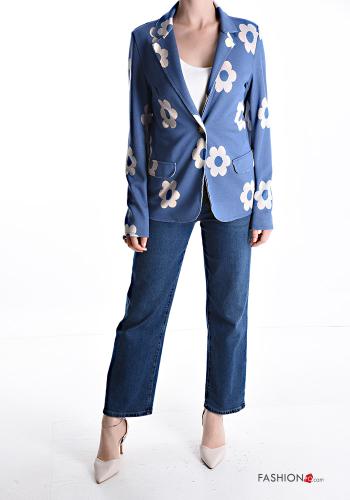 Giacca in Cotone maniche lunghe taglio vivo Fantasia floreale con bottoni senza fodera - ph 5