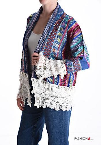 Veste en Coton détail dentelle manches longues à franges sans doublure - ph 3