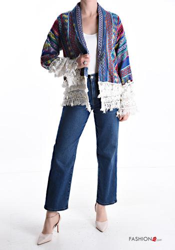 Veste en Coton détail dentelle manches longues à franges sans doublure - ph 5