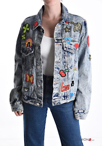 Veste en Coton en denim Imprimé mixte à boutons avec poches - ph 1