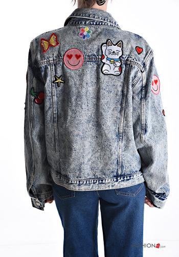 Veste en Coton en denim Imprimé mixte à boutons avec poches - ph 2