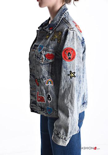 Veste en Coton en denim Imprimé mixte à boutons avec poches - ph 3