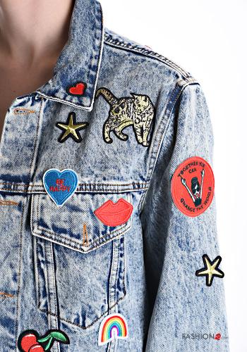 Veste en Coton en denim Imprimé mixte à boutons avec poches - ph 4