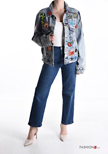 Veste en Coton en denim Imprimé mixte à boutons avec poches - ph 5