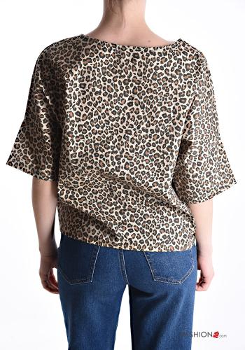 Blusa in Cotone maniche corte girocollo Fantasia animalier - ph 2
