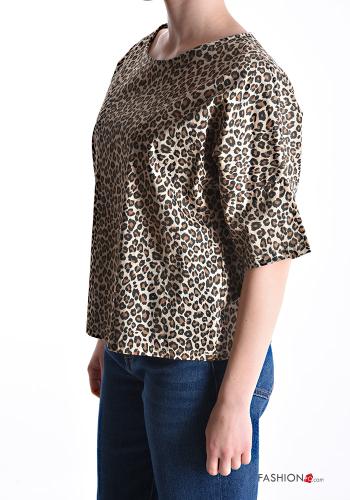 Blusa in Cotone maniche corte girocollo Fantasia animalier - ph 3