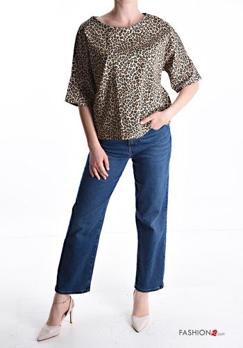 Blusa in Cotone maniche corte girocollo Fantasia animalier - ph 5