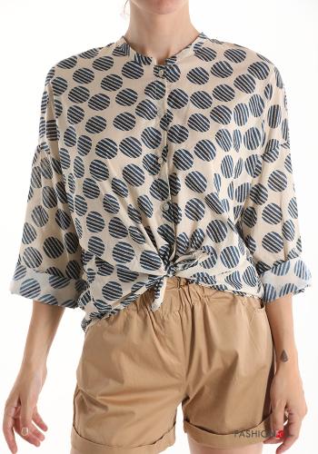 Camicia in Cotone Fantasia pois con fiocco - ph 1