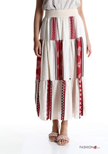 Striped Longuette Cotton Skirt with flounces